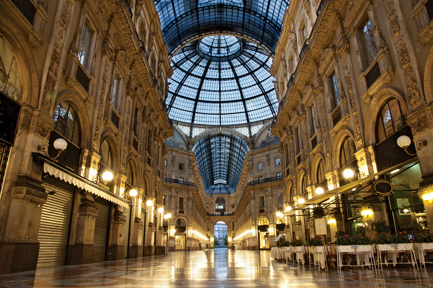 Milan’s luxe Galleria Vittorio Emanuele – one of the oldest shopping malls and a fashionista’s dream. Courtesy dreamstime.com.