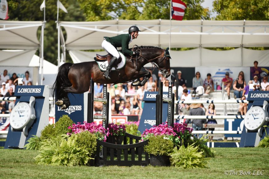 Ireland’s Richie Moloney winning the $215,000 Longines FEI World Cup Jumping New York, the American Gold Cup. Photograph by Carrie Wirth. 