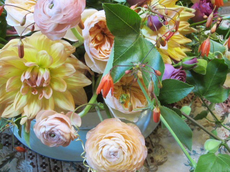 Detail of a floral centerpiece created by Au Ciel Flowers & More in Irvington, featured in “Autumn Blossoms” at Lyndhurst. Photograph by Mary Shustack.