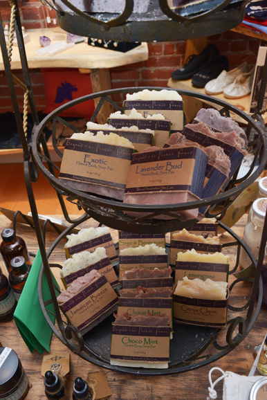 Quirkshop puts the spotlight on handmade goods, many from the immediate area. Here, a selection of soaps by Beyond the Picket Fence in Newburgh. Photograph by Bob Rozycki.