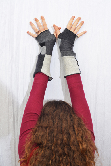 Jeorjia Shea models a pair of her cashmere fingerless gloves. Photograph by Bob Rozycki.