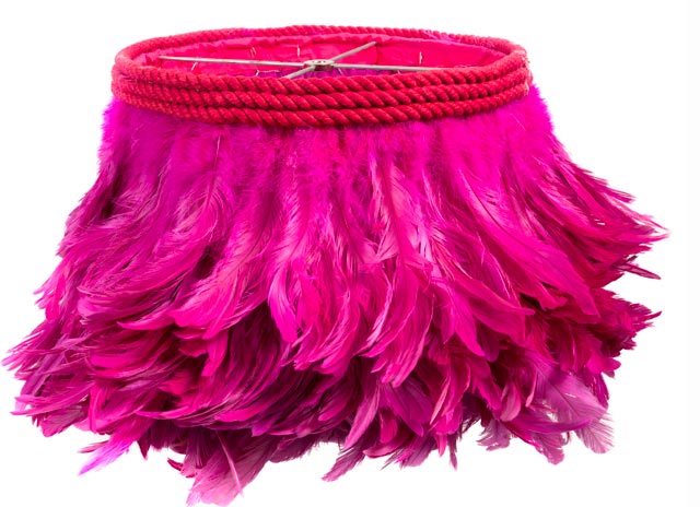 A jolt of fuchsia, thank to this feather chandelier, will add a stylish note to any room. Photograph courtesy Dakor Home.
