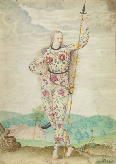 Jacques LeMoyne de Morgues (French, ca. 1533–before 1588)
A Young Daughter of the Picts, ca. 1585 Watercolor and gouache, touched with gold on parchment. Courtesy Yale Center for British Art, Paul Mellon Collection.