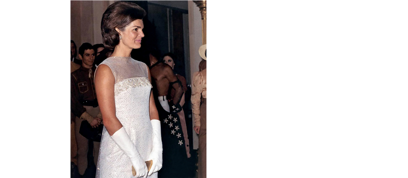 Jacqueline Kennedy after State Dinner, 22 May 1962 
White House, Cross Hall.
