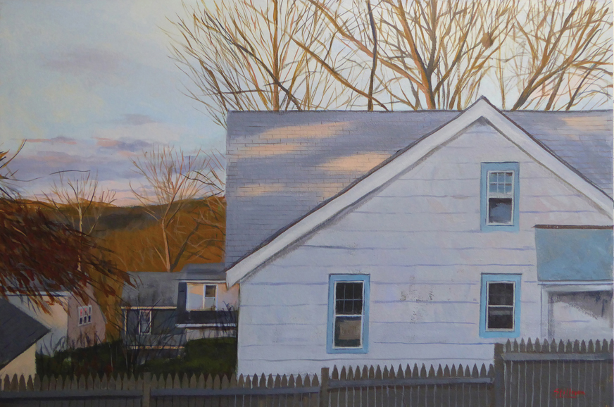 “Over the Fence” by Susan Stillman, featured in “The Quotidian Landscape,” an exhibition that continues through Nov. 28 at The Gallery at Congregation Emanu-El of Westchester in Harrison.
