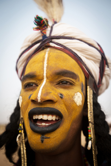 A Woodabe man performing in the circle of dancers.