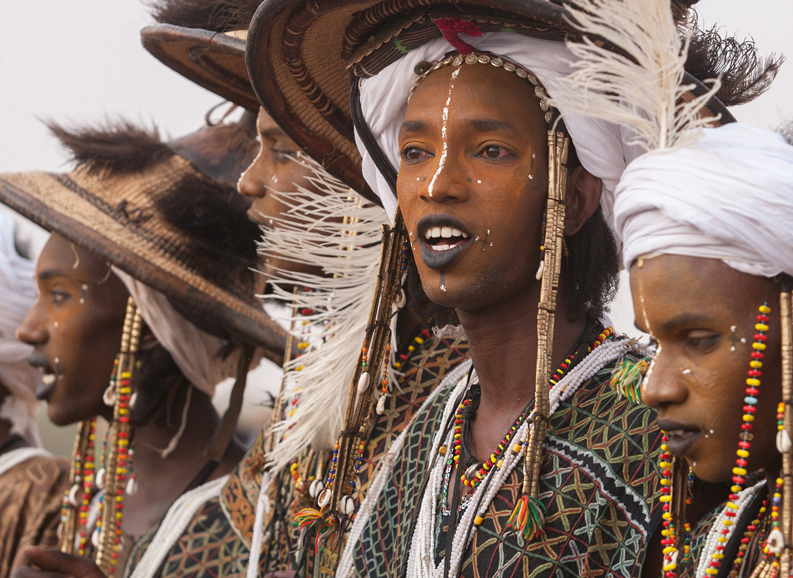 Men practicing their singing and dancing for the Gerewol Festival competition.