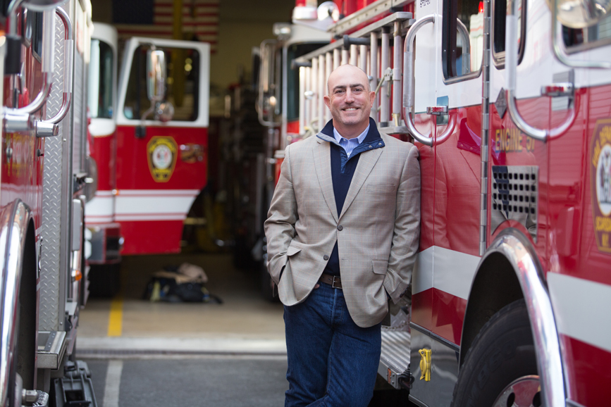 Mark Bezos at a Scarsdale
firehouse. Photograph by John Rizzo.