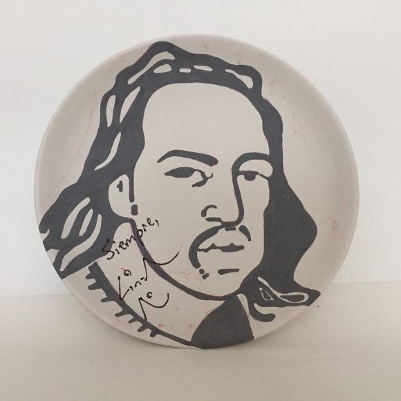 An empty bowl with Lin-Manuel Miranda’s portrait and signature.