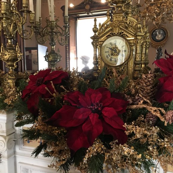 The annual holiday display opens Nov. 25 at Lockwood-Mathews Mansion Museum in Norwalk. Here, the mantelpiece in the Drawing Room with Gilded Age-inspired decorations designed by Danna DiElsi, owner of The Silk Touch in Norwalk. Photograph by Sarah Grote Photography.