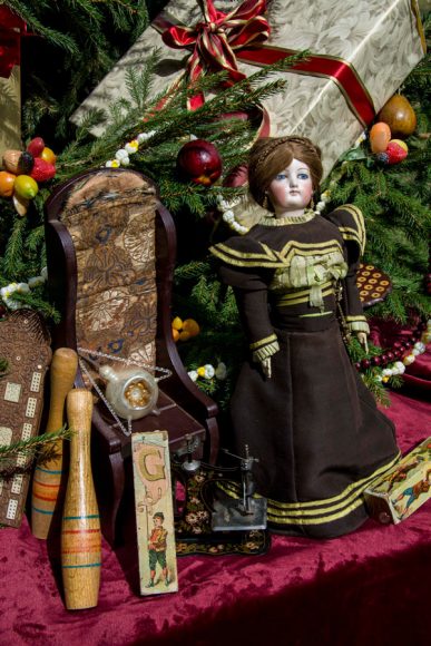 The Lockwood-Mathews Mansion Museum in Norwalk opens its holiday displays Nov. 25. Featured here, toys from the museum’s permanent collection. Photograph by Sarah Grote Photography.