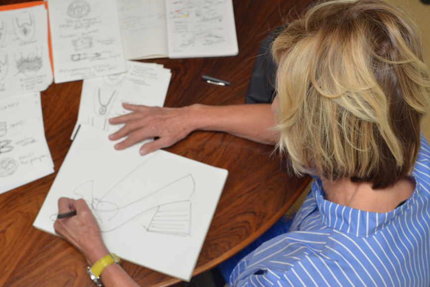 Shoe designer Bettye Muller, visited at her South Salem home, gives WAG a demonstration of her artistic process. Photograph by Bob Rozycki.