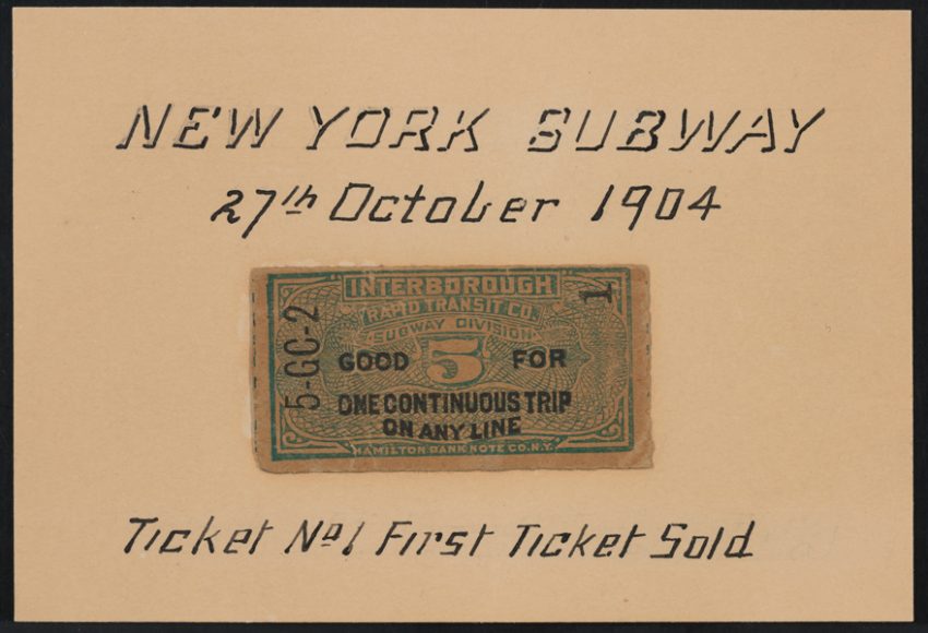 First subway ticket sold in New York, 1904. Museum of the City of New York. Gift of Mrs. Rudolph Weld, 35.51.1. Photograph courtesy Museum of the City of New York.
