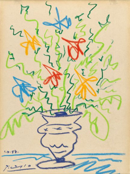 Pablo Picasso (Spanish, 1881–1973) Pot of Flowers, 1958, Colored lithograph with crayon. Courtesy Oak Spring Garden Library.
