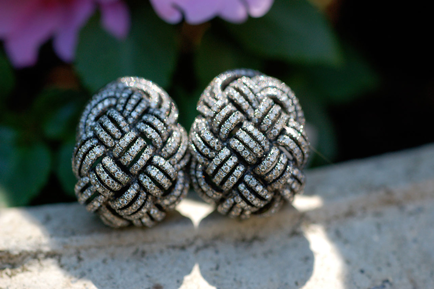 Woven Diamond Earrings in blackened 18-karat white gold with 3.97 carats of white diamonds, $7,500. Photograph courtesy Isabel Dunay.
