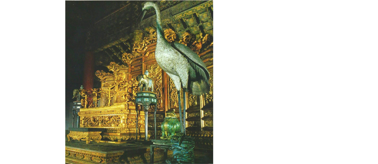 The Qing Dynasty imperial throne sits on a floor of paved "gold bricks" that resemble black jade and are rock-hard. Photograph by Audrey Topping.