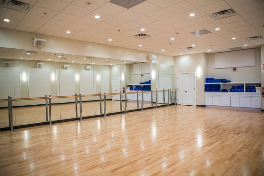 The fitness studio, where instructors offer classes that range from core strength to strength training, yoga, Pilates and Barre. Photograph by Starlight Studioz.