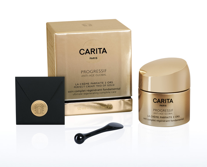 Carita's Trio of Gold, featuring hyaluronic acid to plump your skin. Courtesy of Carita.