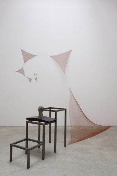 Marisa Merz (Italian, born 1926). “Untitled.” 1993. Copper wire, unfired clay, steel structure. Courtesy of the artist and Fondazione Merz. Courtesy Archivio Merz; photo by Paolo Pellion di Persano.
