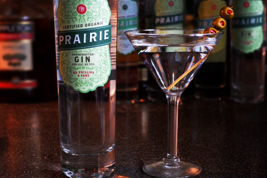 Prairie Organic Spirits offers up cocktail recipes, including the Gin Martini, ideal for an Academy Awards viewing party. Photograph courtesy Prairie Organic Spirits.