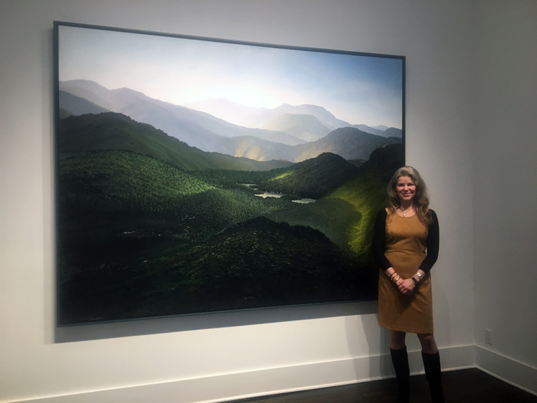 Tula Telfair with one of her latest works, "Between Acceptance and Desire," 2016, oil on canvas, at the Heather Gaudio Art Studio in New Canaan. Photograph by Danielle Renda.