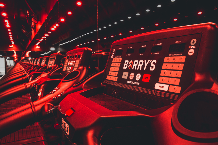 The treadmills at Barry’s Bootcamp. Photograph courtesy Barry’s Bootcamp.