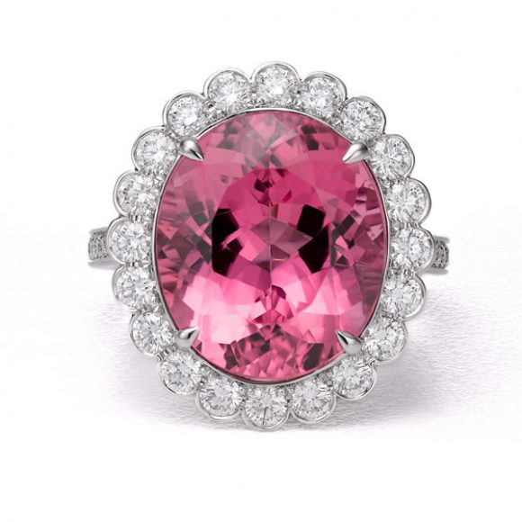 Tiffany Enchant Pink Tourmaline diamond ring in platinum, $21,500. Courtesy Tiffany & Co.