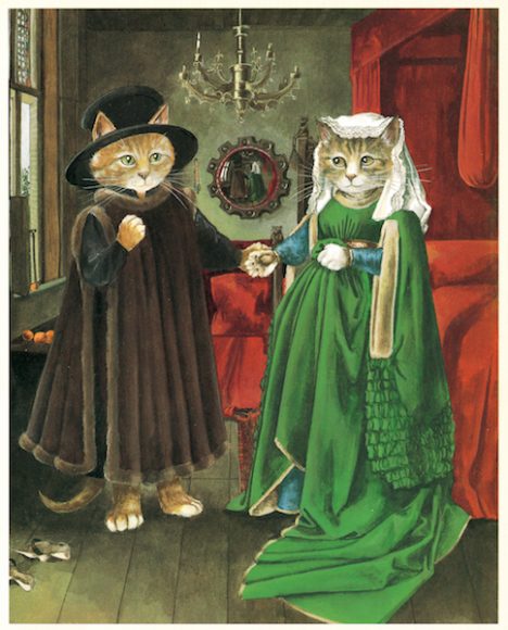 After Jan Van Eyck, “The Arnolfini Marriage” (1434), ©2015 The Estate of Susan Herbert, from “Cats Galore: A Compendium of Cultured Cats” (Thames & Hudson) by Susan Herbert. Courtesy Thames & Hudson.