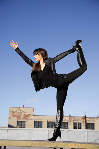 Hilaria Baldwin strikes a pose – a yoga pose, that is. 
Photograph by Justin Steele.
