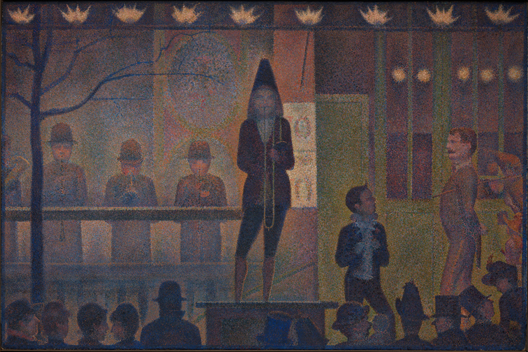 Georges Seurat’s “Circus Sideshow (Parade de cirque)” (1887-88), oil on canvas. © The Metropolitan Museum of Art, New York, Bequest of Stephen C. Clark (1960), photograph courtesy The Metropolitan Museum of Art.