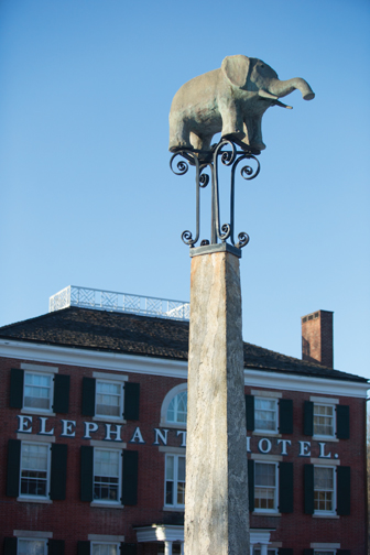 The symbol of the Elephant Hotel in Somers, now the town hall. Photograph by John Rizzo.