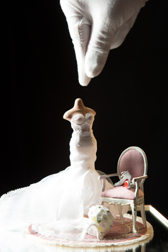 A custom vignette, including dress, bouquet, shoes and chair, $1,250. Photograph by John Rizzo.