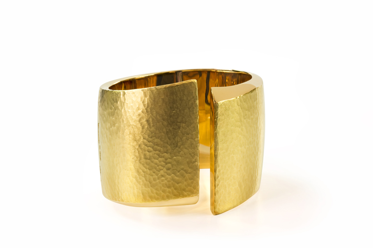 A sculptural, handmade, hammered bangle in 18-karat gold, $36,000. Photograph courtesy Vendorafa.