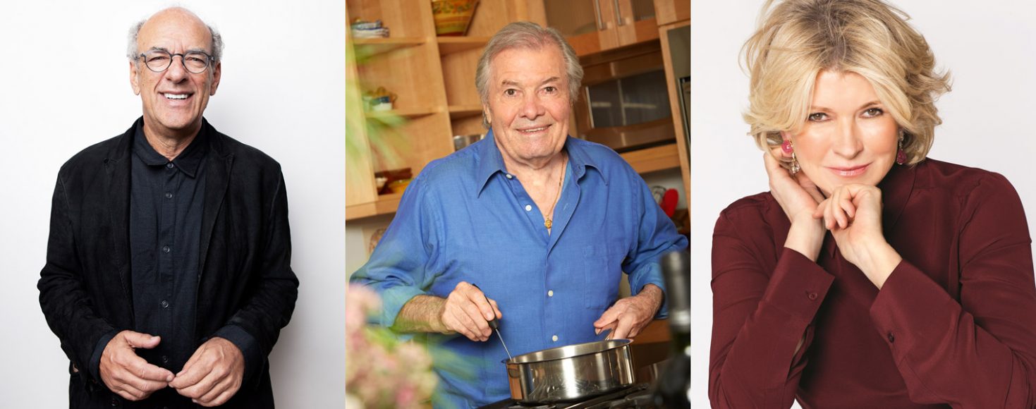 The Culinary Institute of America in Hyde Park will hold its annual Leadership Awards gala next month. The 2017 Augie Award recipients are, from left, Shep Gordon, Jacques Pépin and Martha Stewart. Photographs courtesy The Culinary Institute of America.