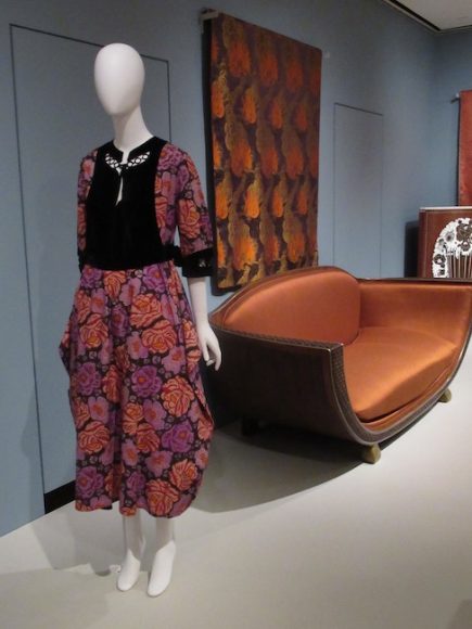 “The Jazz Age: American Style in the 1920s” is now open at Cooper Hewitt, Smithsonian Design Museum in Manhattan. Here, a gallery view gives a glimpse into the art, fashion and design featured in the exhibition. Photograph by Mary Shustack.

