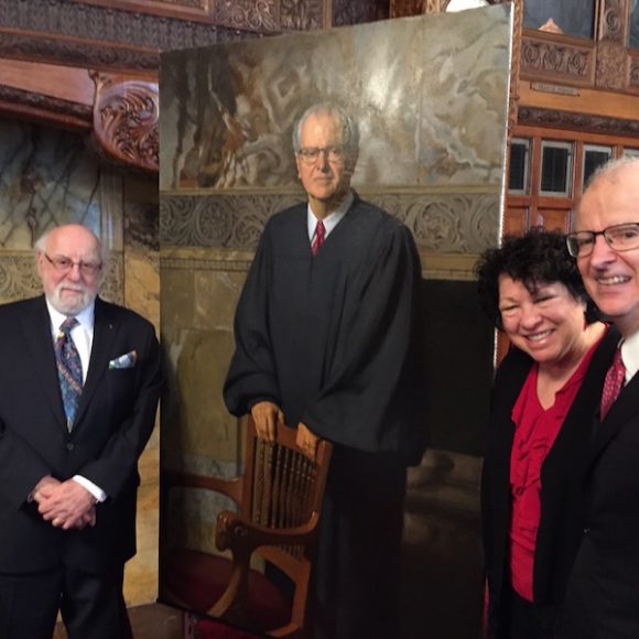 North Salem artist Daniel Greene, left, with Supreme Court Associate Justice Sonia Sotomayor and Jonathan Lippman, former chief justice of the Appellate Court of the State of New York, at the unveiling of Lippman’s portrait by Greene. Photograph courtesy Daniel Greene.