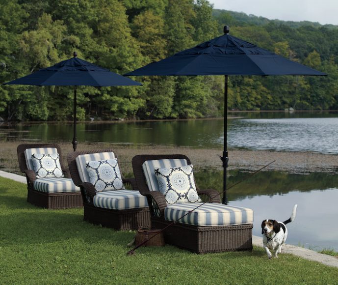 The look of the elegant Lakehouse all-weather chaise from Ethan Allen is rich and thoroughly relaxing. It’s generously scaled with deep cushions and timeless Bar Harbor style. Photograph courtesy Ethan Allen.