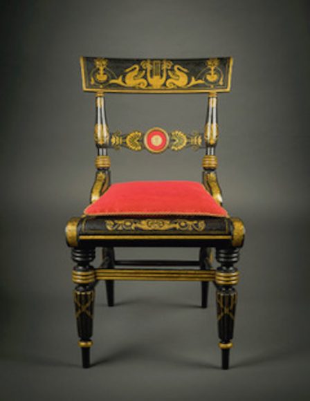 “Fancy” Side Chair in the Neoclassical Taste, about 1830. Attributed to John (1777-1851) and Hugh (1781-1831) Finlay, Baltimore, Maryland. Photograph courtesy Greenwich Decorative Arts Society.