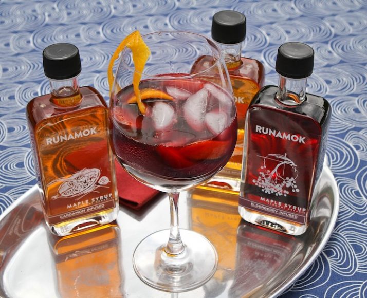 Runamok Maple’s recipe for peach sangria with infused maple syrup adds a refreshing option to warm-weather entertaining. Photograph courtesy Runamok Maple.