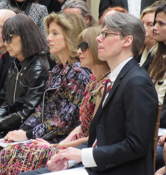 Filling the front row for the remarks portion of the May 1 press preview for “Rei Kawakubo/Comme des Garçons: Art of the In-Between” at The Metropolitan Museum of Art were, from left, Kawakubo; Caroline Kennedy; Vogue’s Anna Wintour; and curator Andrew Bolton. Photograph by Mary Shustack.