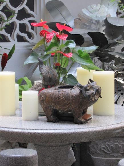 Details round out the serene Bamboo Court garden created by Janice Parker Landscape Architects of Greenwich at this year’s Kips Bay Decorator Show House in Manhattan. Photograph by Mary Shustack.