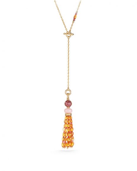 (3) Mystique Tassel Necklace with Pink Opal, Citrine and Pink Tourmaline in 19K Yellow Gold by David Yurman, $5,200.  Photograph courtesy Bloomingdale’s.