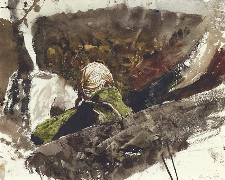 Andrew Wyeth’s “In the Orchard” (1973), watercolor on paper. Courtesy Adelson Galleries and Frank E. Fowler. Copyright Pacific Sun Trading Co.