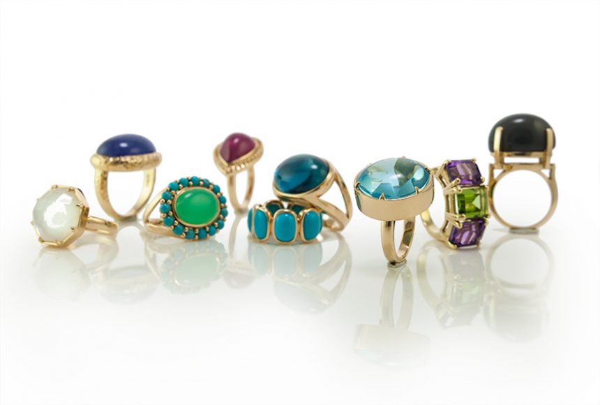 Dina Mackney’s creations draw attention to the beauty of the precious and semiprecious stone. Photograph courtesy Neiman Marcus. 