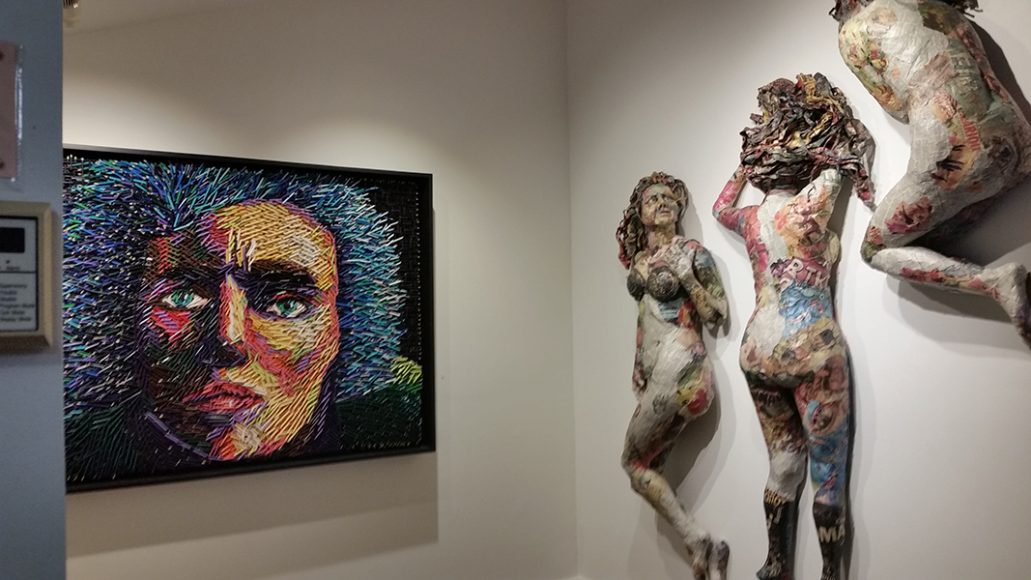 “Fragments of Imagination: RePsychling,” which opened in February and closed April 23 at Rockland Center for the Arts, featured work by Federico Uribe, left, Will Kurtz and others. Photograph courtesy Rockland Center for the Arts.