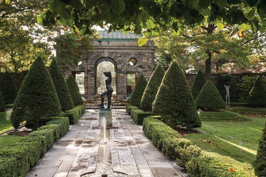Aristide Maillol’s “Bather Putting Up Her Hair” seems to emerge from a Moorish-inspired rille of water in Kykuit’s Inner Garden, one of the most romantic spots in Westchester. Photograph by Larry Lederman from his new book, “The Rockefeller Family Gardens.”