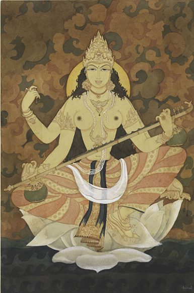 Y.G. Srimati’s “Saraswati, Goddess of Learning and Music” (1947-48), watercolor on paper. Photograph © 2009 Michael Pellettieri. 