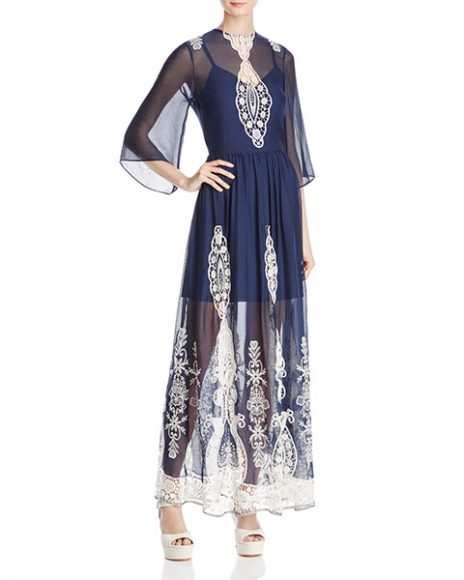 (﻿2﻿) Aquinnah Bell-Sleeve Maxi Dress in navy/cream by Alice and Olivia, $440. Photograph courtesy Bloomingdale's.