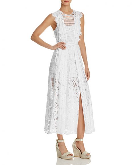 (5) Annabelle Lace Maxi Dress in white by Burberry, $1,750. Photograph courtesy Bloomingdale's.