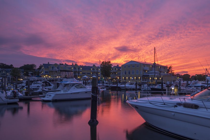A magnificent sunset view at Saybrook Point Inn Marina & Spa. Photograph by Frank Gilroy. Courtesy Saybrook Point Inn Marina & Spa.